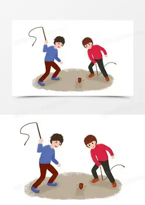 卡通手绘小朋友抽陀螺免抠元素