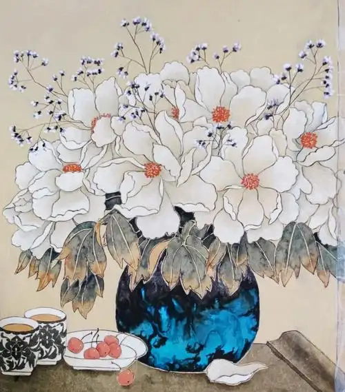 工笔芍药新工笔国画装饰画工笔花卉单瓣芍药