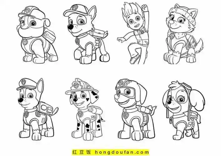 《汪汪特工队》你最喜欢哪一只小狗涂色图片-红豆饭小学生简笔画大全