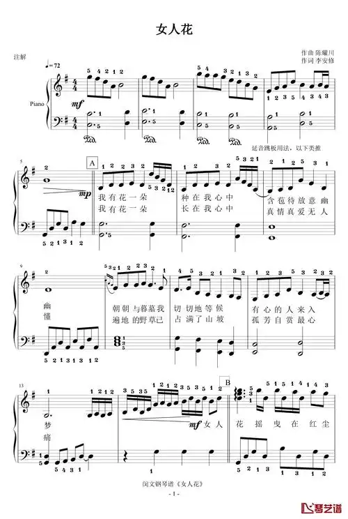 女人花钢琴谱-梅艳芳1