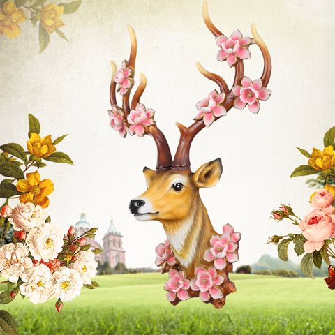 招财鹿头墙壁挂件挂饰美式复古客厅玄关酒吧创意仿真立体墙装饰品