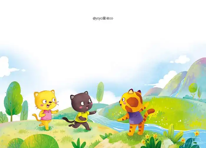 儿童故事书内页插图小猫猫蝌蚪青蛙小老鼠