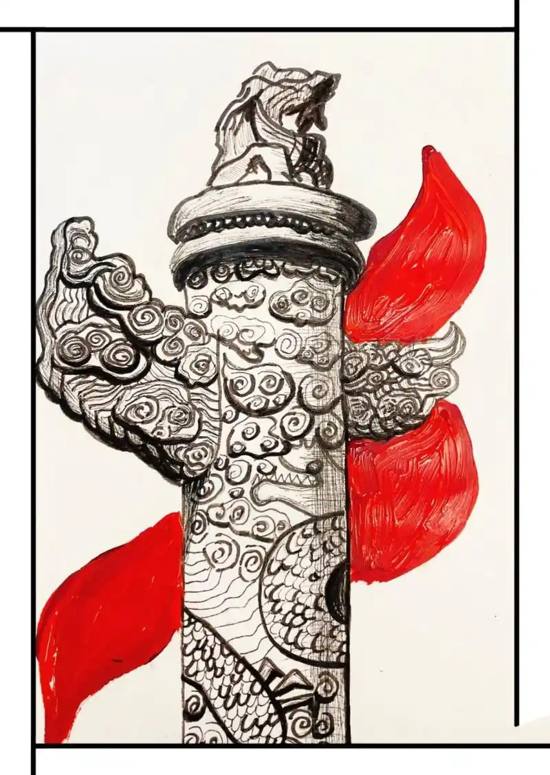 《华表上的神兽》7-9岁作品  	 【百科知识点】华表是一种古代传统