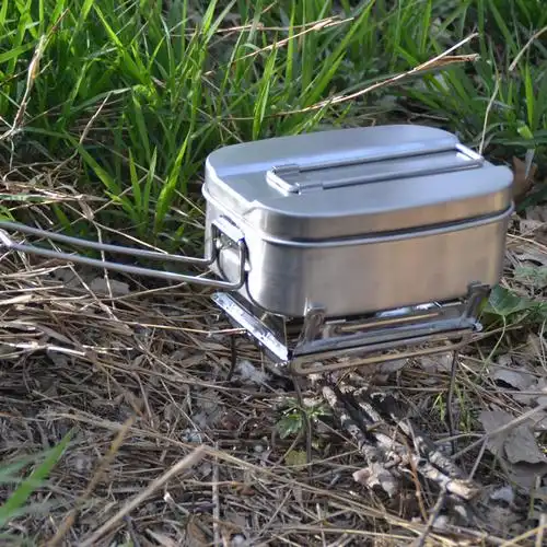 05单兵饭盒05单兵野战炊具多功能餐具户外304不锈钢饭盒支架口粮野营