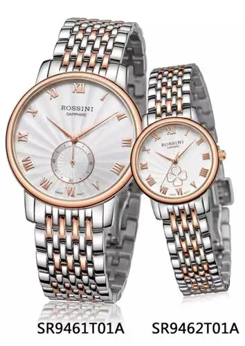 新款正品罗西尼手表石英真皮表超薄防水手表钢带9462女表9461男表