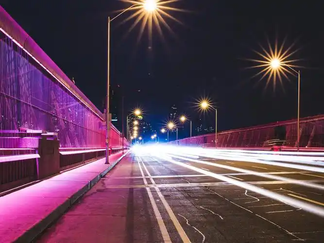 城市,夜晚,桥,灯,光线