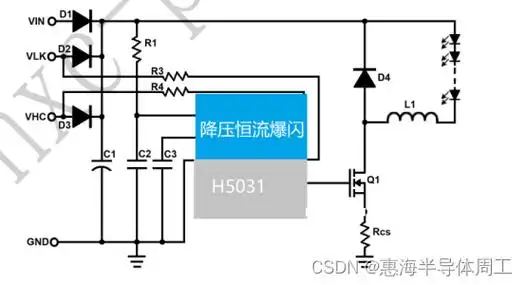 惠海h5031led降压恒流车灯方案支持高低亮远近光爆闪12v24v48v60v100v