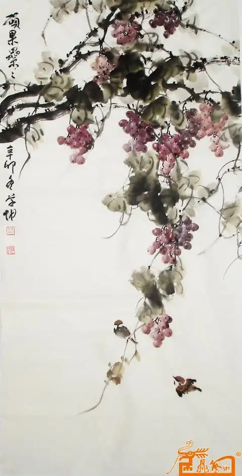 崔学坤四尺中堂国画葡萄硕果累累编号3909