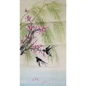 国画成品花鸟画小写意画垂柳燕子三尺竖幅纯手绘真迹画芯未裱无款