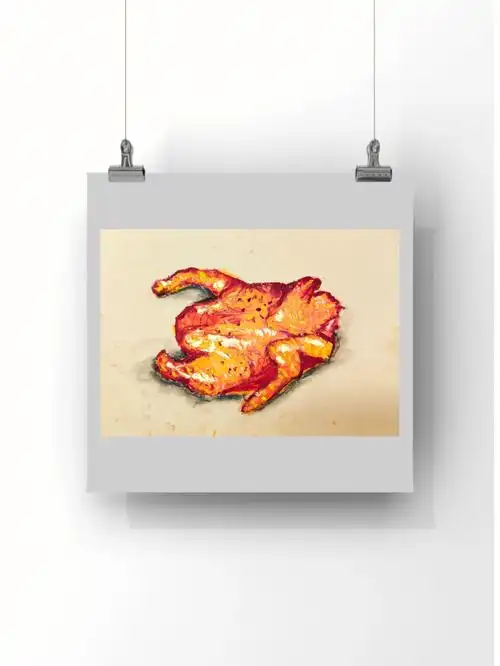 少儿美术写生重彩烧鸡烤鸡