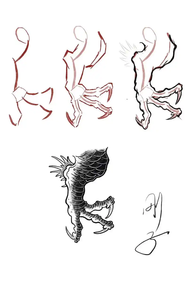 龙爪画法#纹身手稿#绘画过程#随时画 #手绘 #纹身师日常 - 抖音