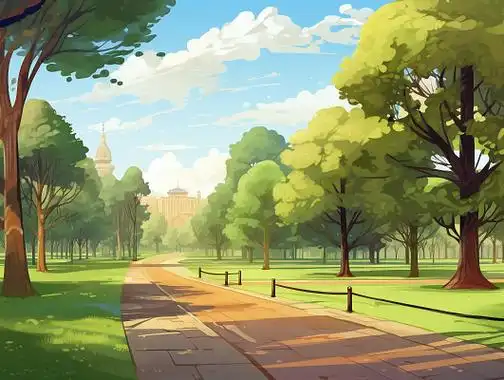 公园中央绿树成荫的道路卡通ai插画自然风景