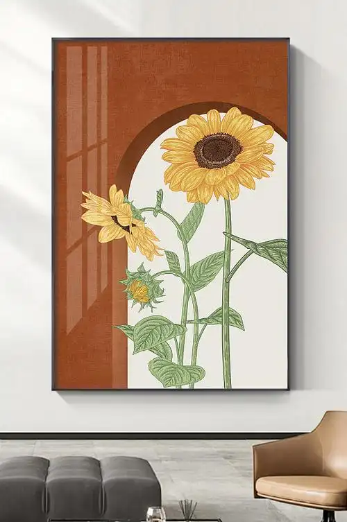 现代向日葵水彩花卉植物玄关装饰画立即下载手绘油画向日葵花卉小清新
