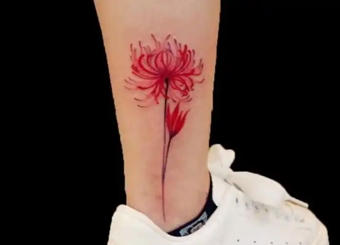 脚腕彼岸花小型纹身图案
