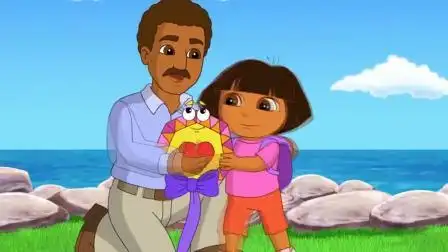 爱冒险的朵拉-朵拉牵着爸爸的手,一起放风筝