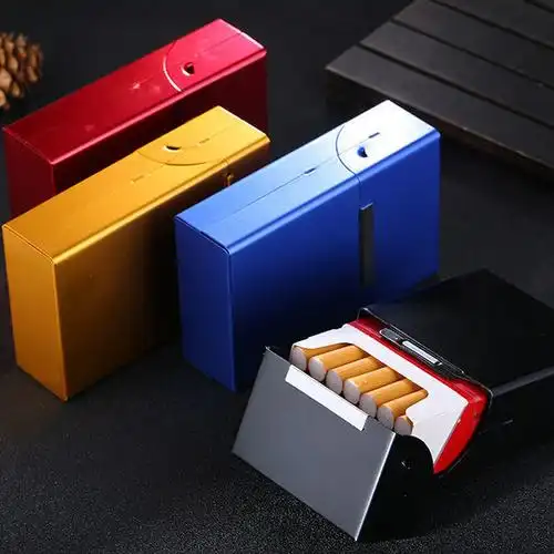 20支装烟盒金属铁合男士超薄铝合金个性创意便携壳香烟具盒子防水黑色