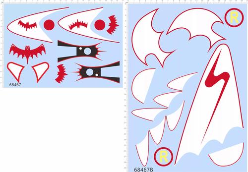 68467整版胶蝙蝠鲨鱼嘴日本国旗r摩托车水贴纸纸模模型水贴纸定做