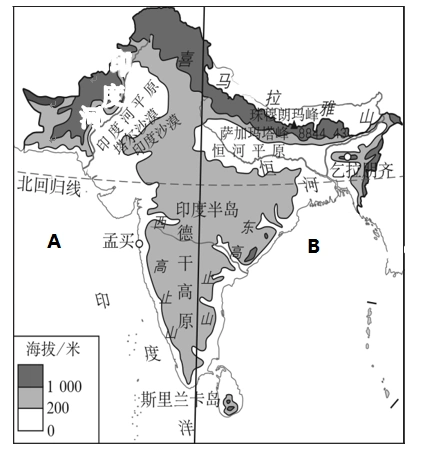 读南亚季风和降水分布图下面对南亚的描述正确的是