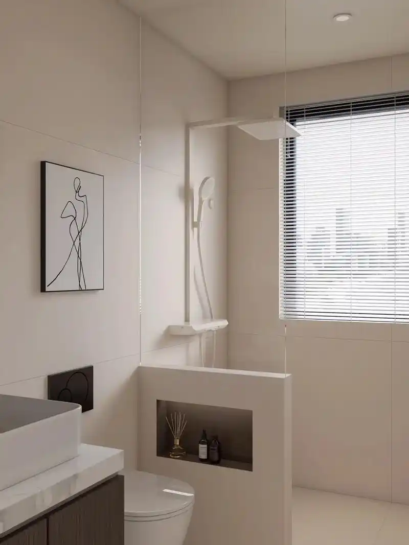 奶油花洒很巴适～用半墙透明玻璃隔断干湿分离,让空间既 - 抖音