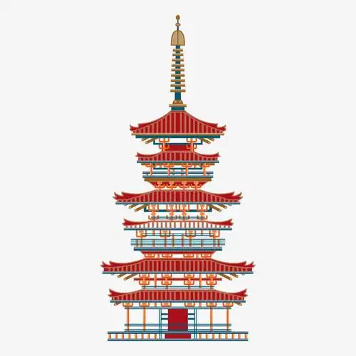 日本手绘寺庙建筑旅游景点