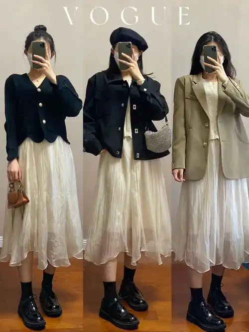 微风拂过裙摆轻柔飘逸～珠光的面料在阳光下流光溢彩78搭配外套针织