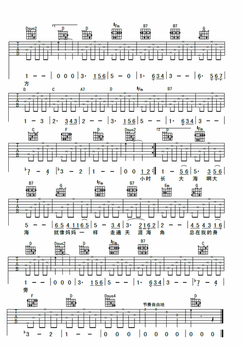 大海啊,故乡吉他谱图片