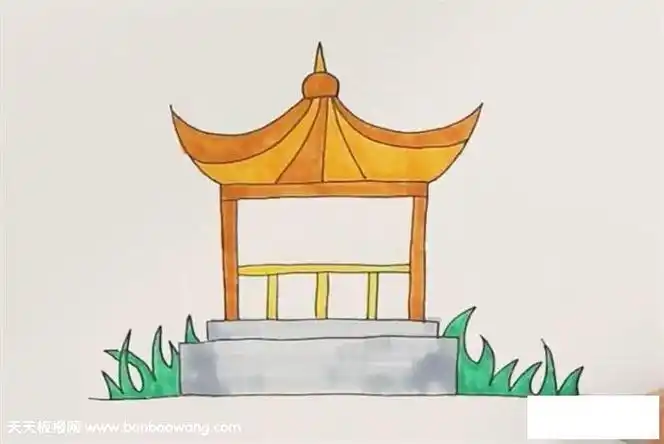 校园亭子长廊的简笔画