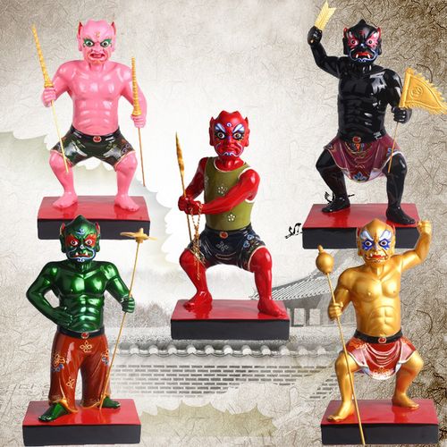 4/16寸五鬼神像 居家客厅道家装饰品手工艺品好运贵人五小鬼摆件