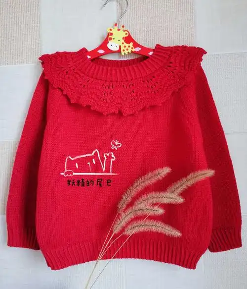 星期六 仿外网女童棒针荷叶边装饰插肩毛衣-编织教程-编织人生