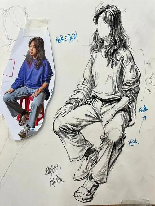 人物坐姿大动态速写及步骤