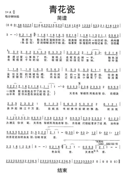 青花瓷吉他谱_钢琴谱-查字典简谱网简谱青花瓷青花瓷(周杰伦)转c调