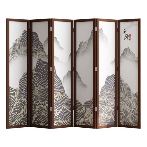 新中式屏风隔断客厅卧室酒店办公室简约现代折叠移动山水实木折屏