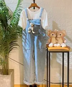 麦寻女装2022夏新款时尚可拆卸布偶背带裤okb20001百搭减龄牛仔裤