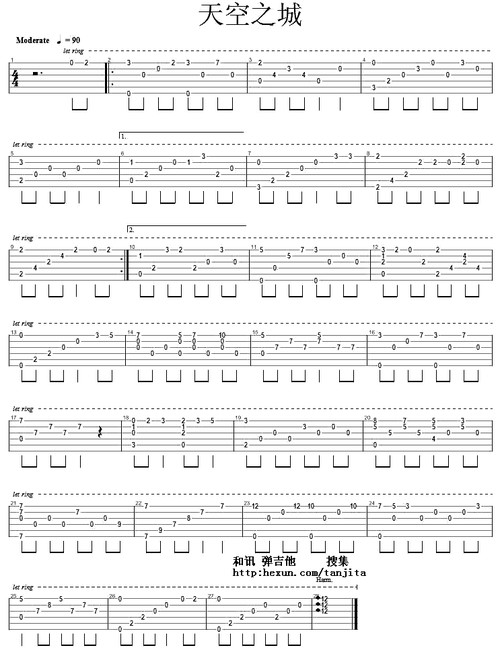 求个天空之城的单弦吉他谱,不要有和弦的!和弦太难了!