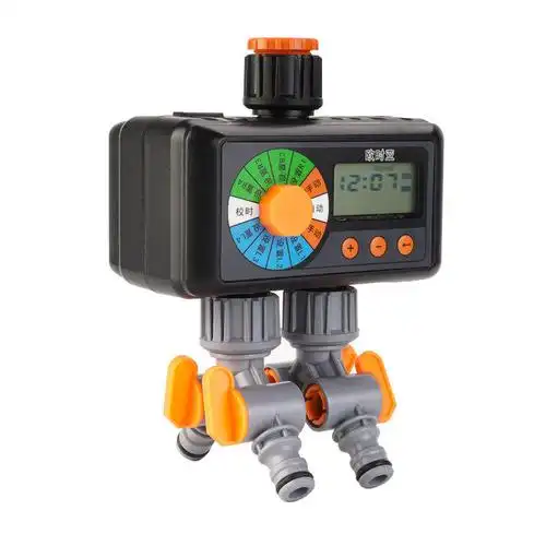 新款双四出口浇花灌溉定时器园艺自动循环电磁阀控制器灌溉工具