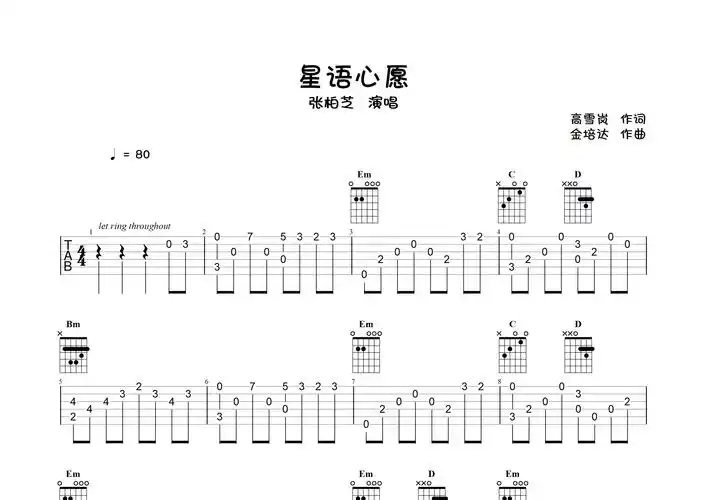 星语心愿(指弹独奏谱)吉他谱(图片谱,简单版,独奏,指弹)_张柏芝
