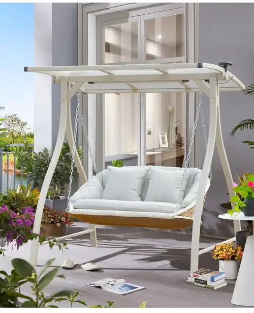 别墅花园铁艺秋千双人精欧户外秋千户外庭院防水摇椅秋千椅吊床荡秋千