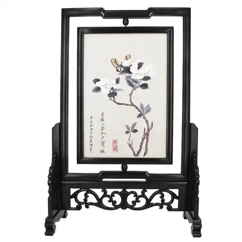 蜀绣双面绣缂摆件屏风大千山茶花成都特色礼品刺绣