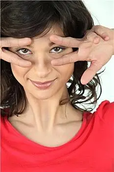 女人,遮盖,脸,手势