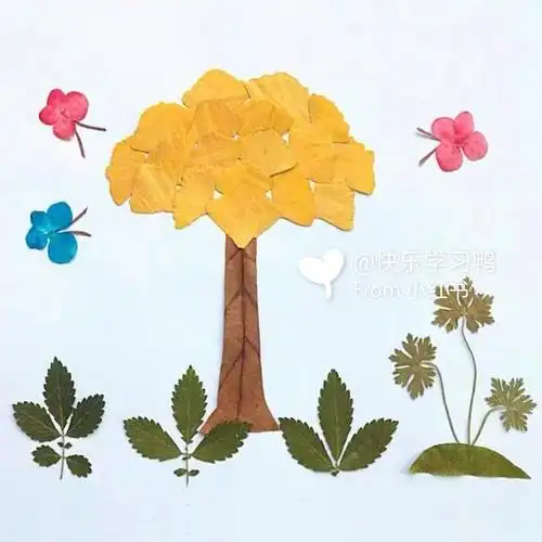儿童创意美术秋天树叶贴画
