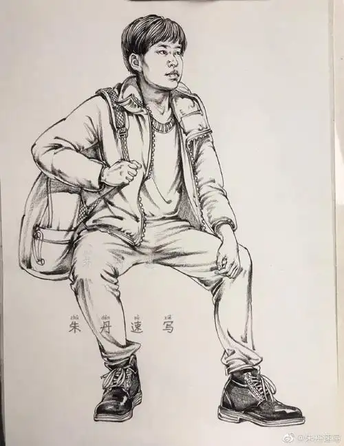 坐姿线性速写步骤图来啦～拿好今天的临本～比心[米奇比心]#朱丹速写