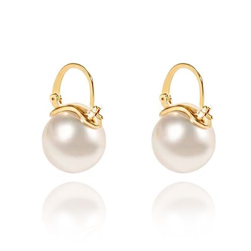 香港安伯曼董卿同款覆膜珍珠高级耳环14k注金贝珠13mm