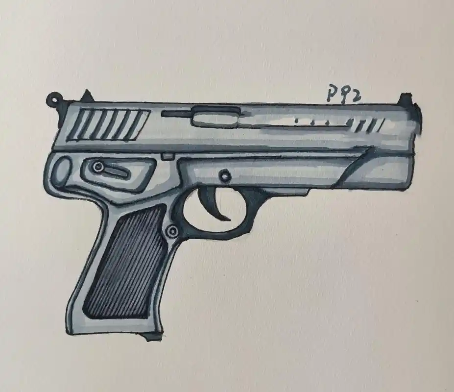 儿童简笔创意卡通画手枪93子弹枪械枪支