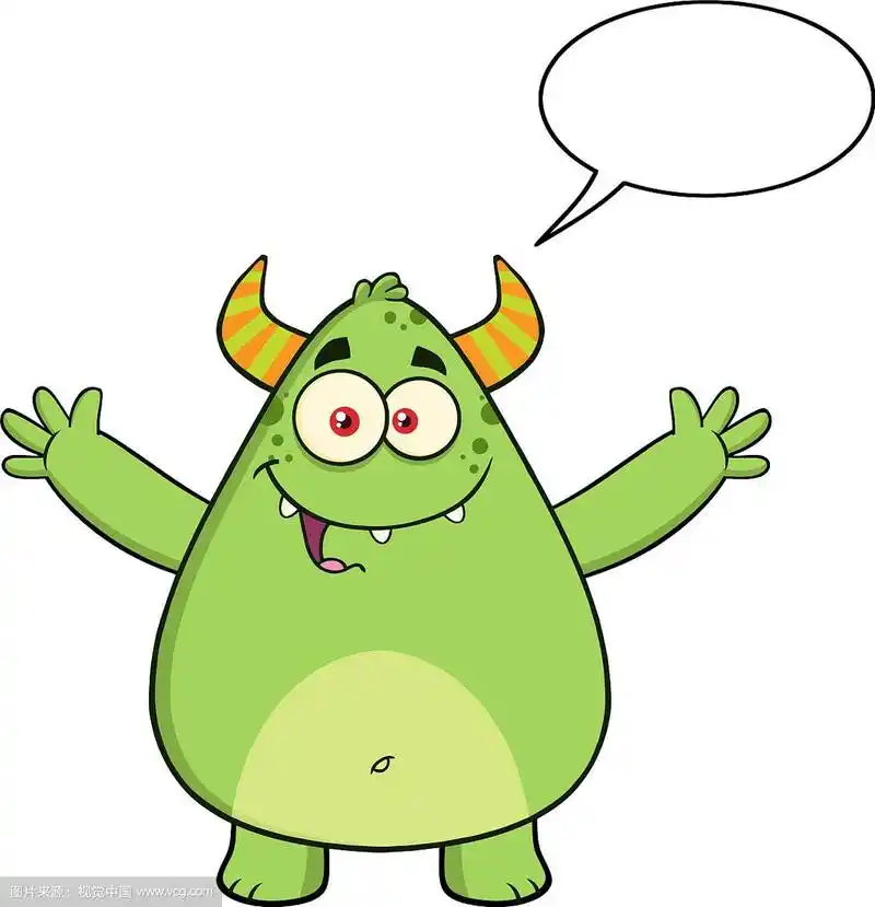 有趣的有角的绿色怪物卡通人物