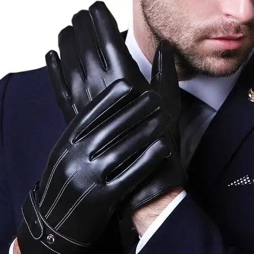 加绒加厚触屏韩版皮手套男冬开车骑行户外运动黑色实用装均码触屏版