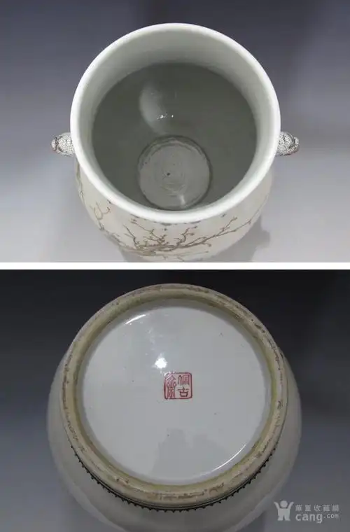 珠山八友程意亭粉彩花鸟纹象耳尊一对 之二