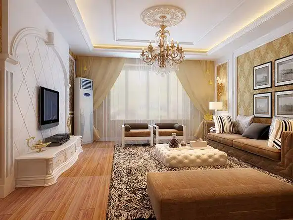 亮点:客厅的吊顶用传统的灯池造型与现代装饰的石膏板相结合,沙发背景