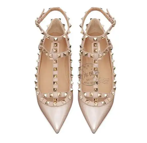 【礼物】valentino华伦天奴女鞋铆钉时尚休闲平底单鞋 p45 粉色 35.