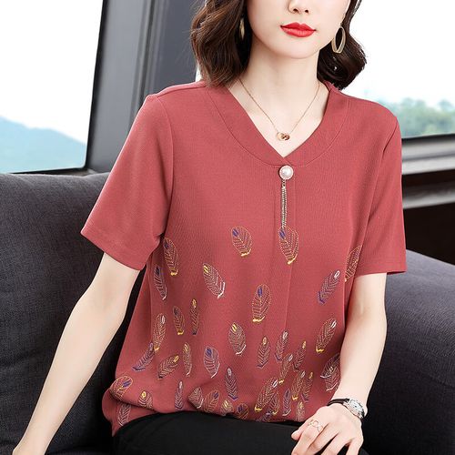 卡怡缘夏天中老年女士短袖矮个子小个子t恤女装宽松汗衫妇女夏装洋气