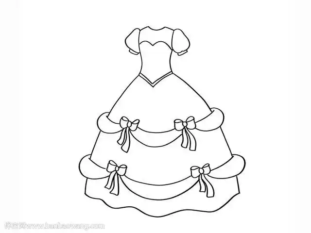 并在裙子上画上波浪纹理,并画上蝴蝶结装饰,漂亮的婚纱就画好了